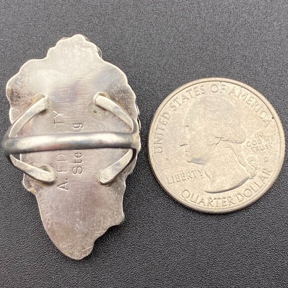RARE Vtg. Native American Navajo A. EDSITTY Abalone Ring Size 8 Sterling Silver - Picture 3 of 16